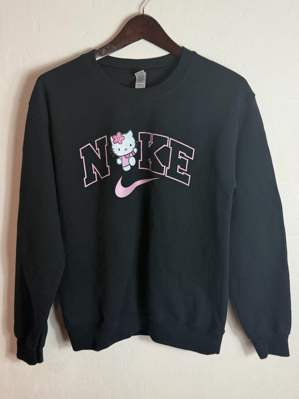 Gildan Black Crewneck Sweatshirt with Pink Character and Logo